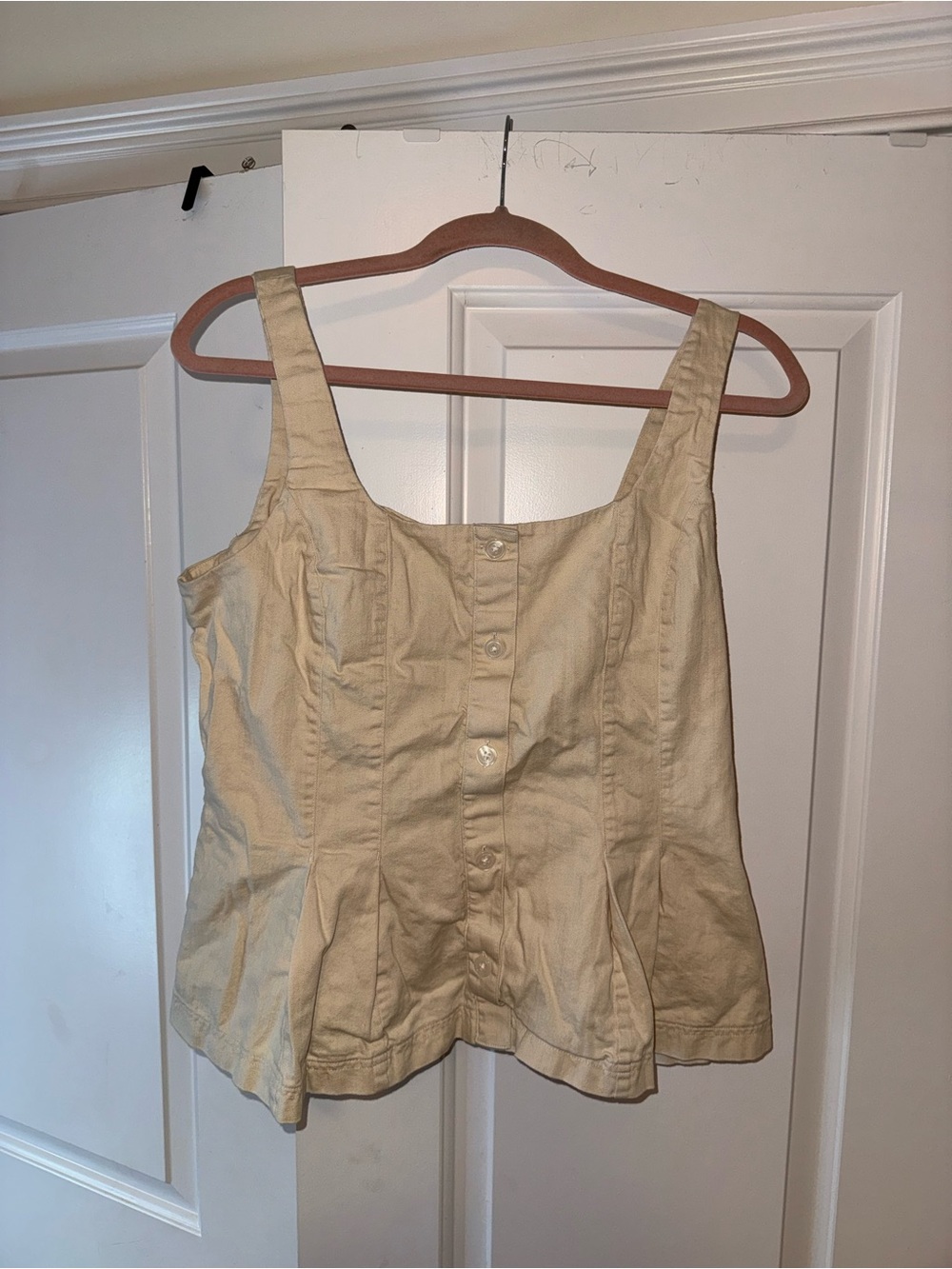 Cream/ Beige Button Front Corset Peplum Top